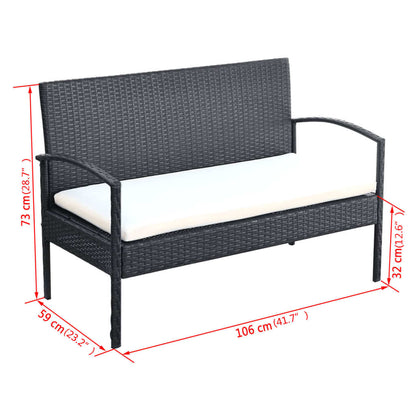 vidaXL 4-tlg. Garten-Lounge-Set mit Auflagen Poly Rattan Schwarz