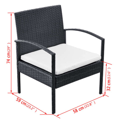 vidaXL 4-tlg. Garten-Lounge-Set mit Auflagen Poly Rattan Schwarz
