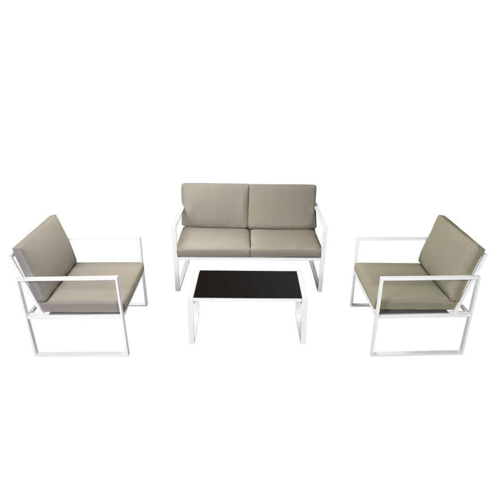 vidaXL 4-tlg. Garten-Lounge-Set mit Auflagen Stahl Weiß