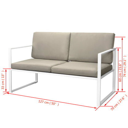vidaXL 4-tlg. Garten-Lounge-Set mit Auflagen Stahl Weiß