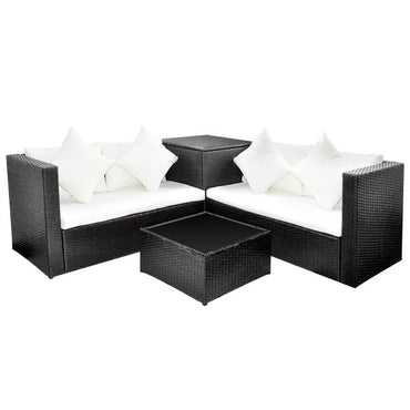 vidaXL Salon de jardin 4 pcs avec coussins résine tressée noir