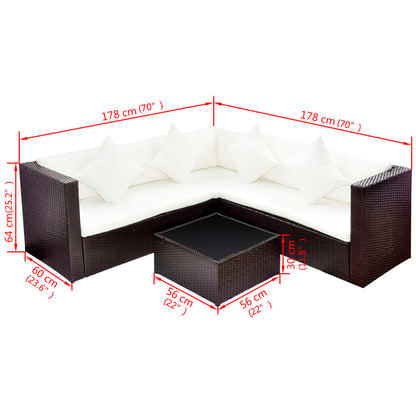 vidaXL 4-tlg. Garten-Lounge-Set mit Kissen Poly-Rattan Braun