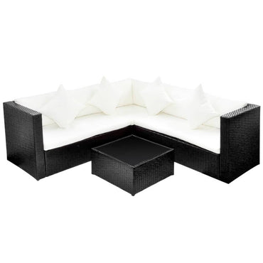vidaXL Salon de jardin 4 pcs avec coussins résine tressée noir