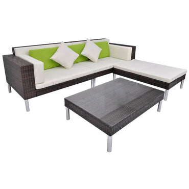 vidaXL 4-tlg. Garten-Lounge-Set mit Auflagen Poly Rattan Braun