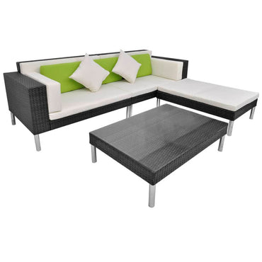 vidaXL Salon de jardin 4 pcs avec coussins résine tressée noir