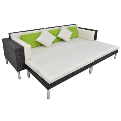 vidaXL 4-tlg. Garten-Lounge-Set mit Auflagen Poly Rattan Schwarz