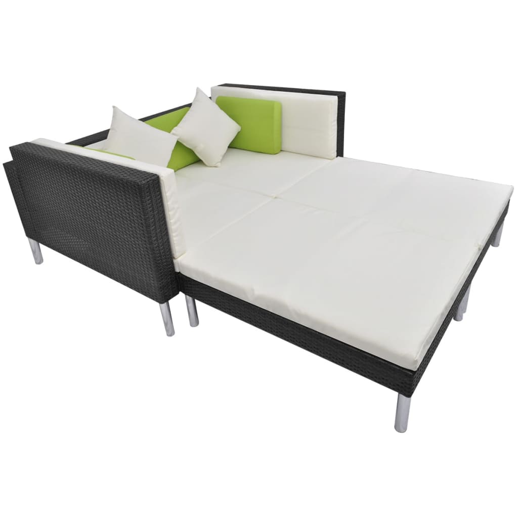 vidaXL 4-tlg. Garten-Lounge-Set mit Auflagen Poly Rattan Schwarz