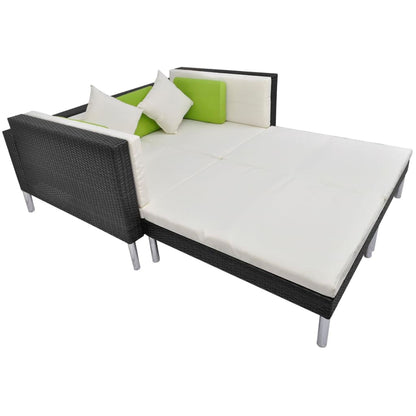 vidaXL 4-tlg. Garten-Lounge-Set mit Auflagen Poly Rattan Schwarz