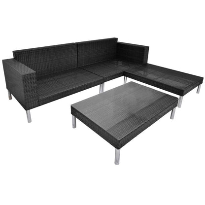vidaXL 4-tlg. Garten-Lounge-Set mit Auflagen Poly Rattan Schwarz