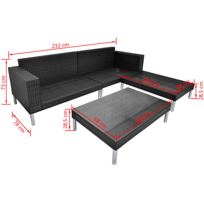 vidaXL 4-tlg. Garten-Lounge-Set mit Auflagen Poly Rattan Schwarz