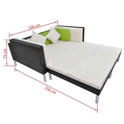 vidaXL 4-tlg. Garten-Lounge-Set mit Auflagen Poly Rattan Schwarz
