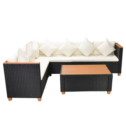 vidaXL 4-tlg. Garten-Lounge-Set mit Auflagen Poly Rattan Schwarz