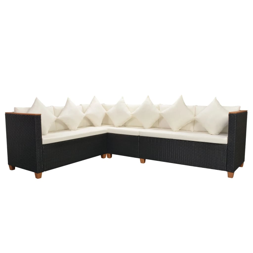 vidaXL 4-tlg. Garten-Lounge-Set mit Auflagen Poly Rattan Schwarz