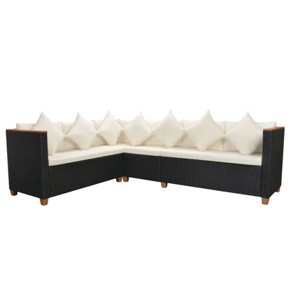 vidaXL 4-tlg. Garten-Lounge-Set mit Auflagen Poly Rattan Schwarz