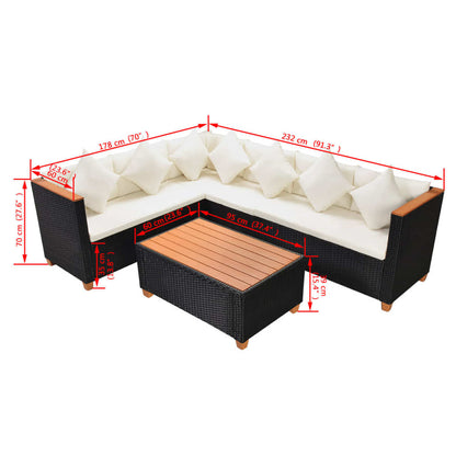 vidaXL 4-tlg. Garten-Lounge-Set mit Auflagen Poly Rattan Schwarz