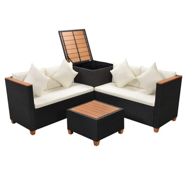 vidaXL Salon de jardin 4 pcs avec coussins résine tressée noir