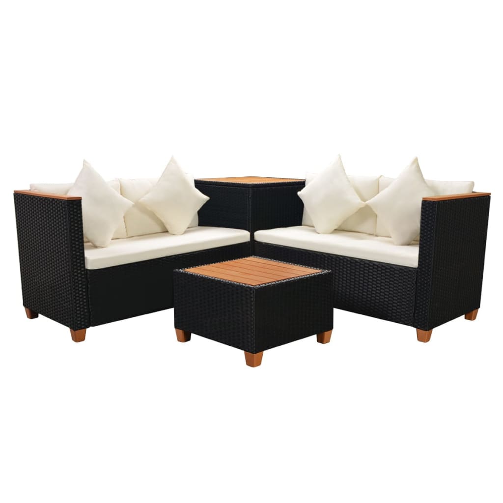 vidaXL Salon de jardin 4 pcs avec coussins résine tressée noir