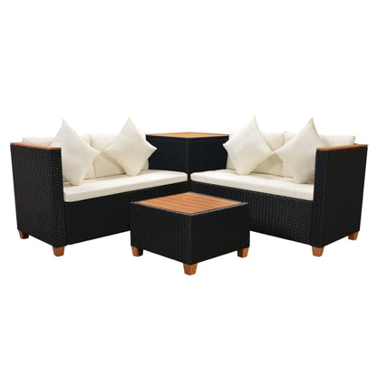 vidaXL Salon de jardin 4 pcs avec coussins résine tressée noir