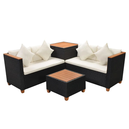 vidaXL Salon de jardin 4 pcs avec coussins résine tressée noir