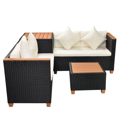 vidaXL Salon de jardin 4 pcs avec coussins résine tressée noir