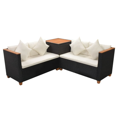 vidaXL Salon de jardin 4 pcs avec coussins résine tressée noir