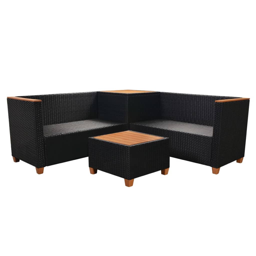 vidaXL Salon de jardin 4 pcs avec coussins résine tressée noir