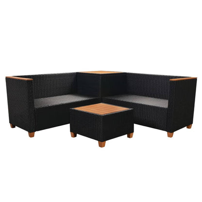 vidaXL Salon de jardin 4 pcs avec coussins résine tressée noir