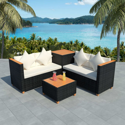 vidaXL Salon de jardin 4 pcs avec coussins résine tressée noir