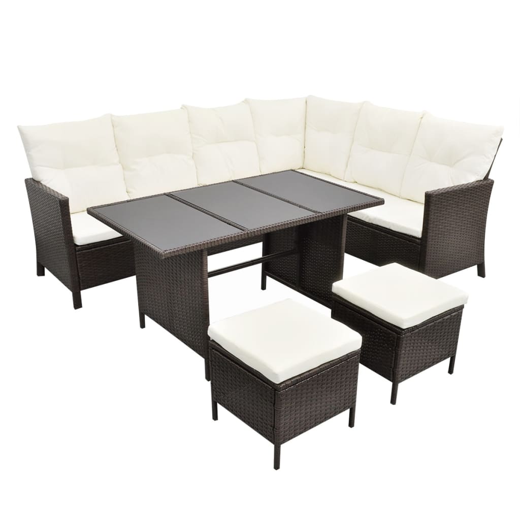 vidaXL 4-tlg. Garten-Lounge-Set mit Auflagen Poly Rattan Braun