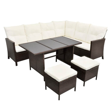 vidaXL 4-tlg. Garten-Lounge-Set mit Auflagen Poly Rattan Braun