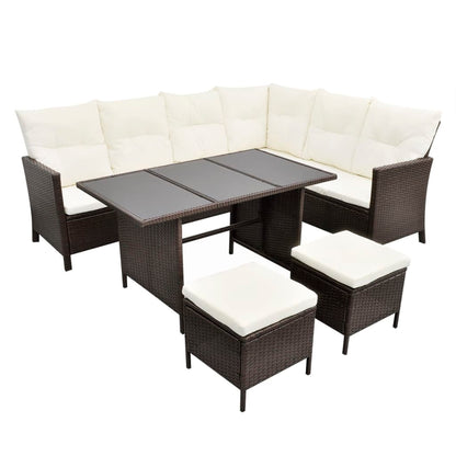 vidaXL 4-tlg. Garten-Lounge-Set mit Auflagen Poly Rattan Braun