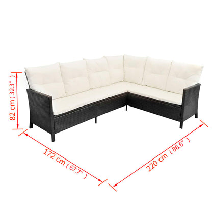 vidaXL 4-tlg. Garten-Lounge-Set mit Auflagen Poly Rattan Schwarz