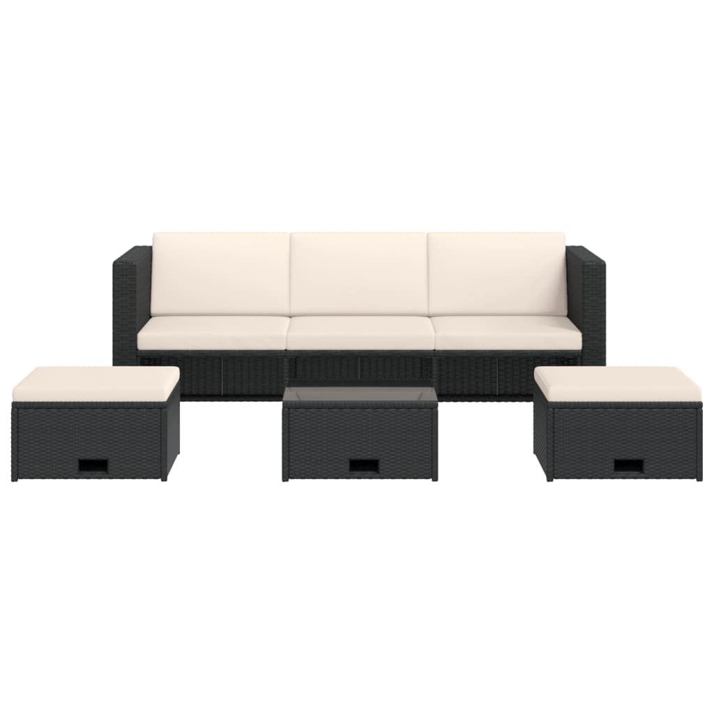 vidaXL Salon de jardin 4 pcs avec coussins résine tressée noir