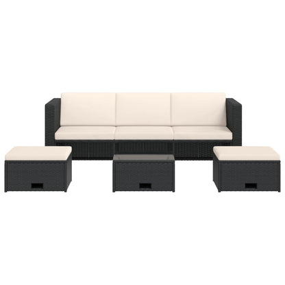 vidaXL Salon de jardin 4 pcs avec coussins résine tressée noir