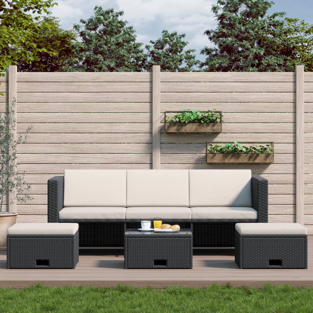 vidaXL Salon de jardin 4 pcs avec coussins résine tressée noir