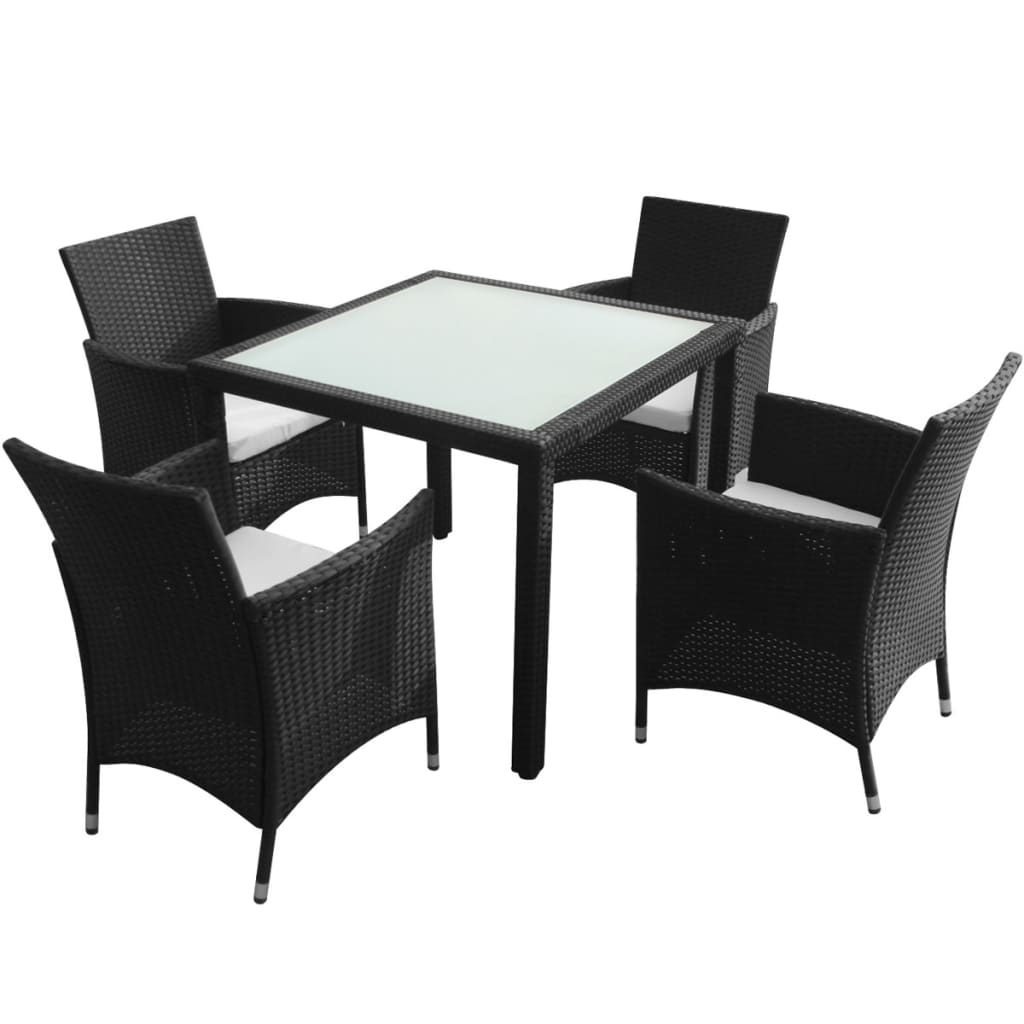 vidaXL 5-tlg. Garten-Essgruppe mit Auflagen Poly Rattan Schwarz