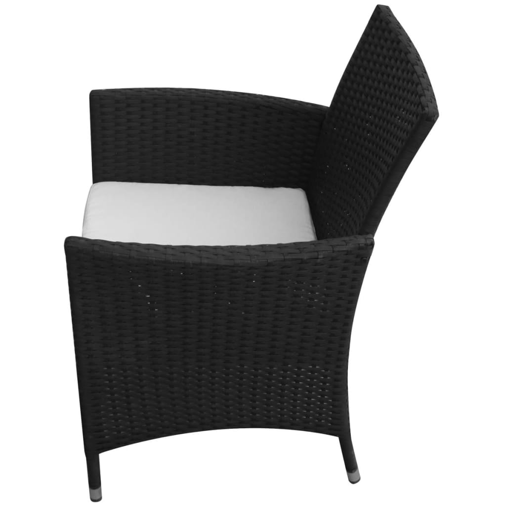 vidaXL 5-tlg. Garten-Essgruppe mit Auflagen Poly Rattan Schwarz