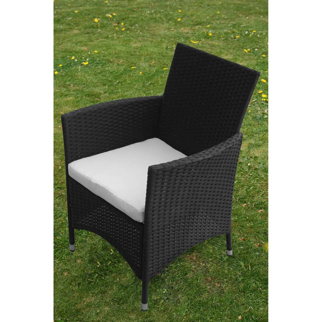 vidaXL 5-tlg. Garten-Essgruppe mit Auflagen Poly Rattan Schwarz