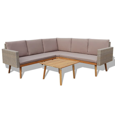 vidaXL Salon de jardin 4 pcs avec coussins résine tressée Gris