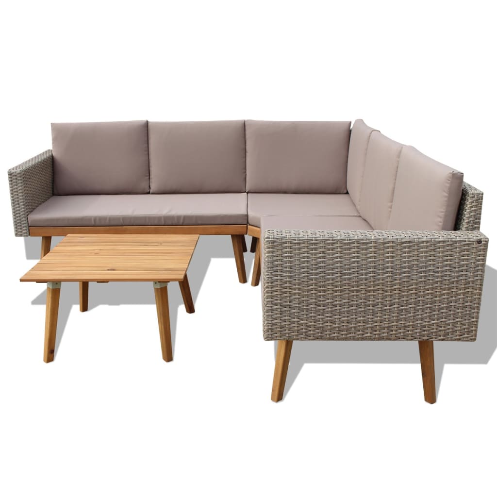 vidaXL Salon de jardin 4 pcs avec coussins résine tressée Gris
