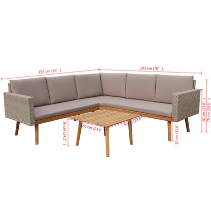vidaXL Salon de jardin 4 pcs avec coussins résine tressée Gris