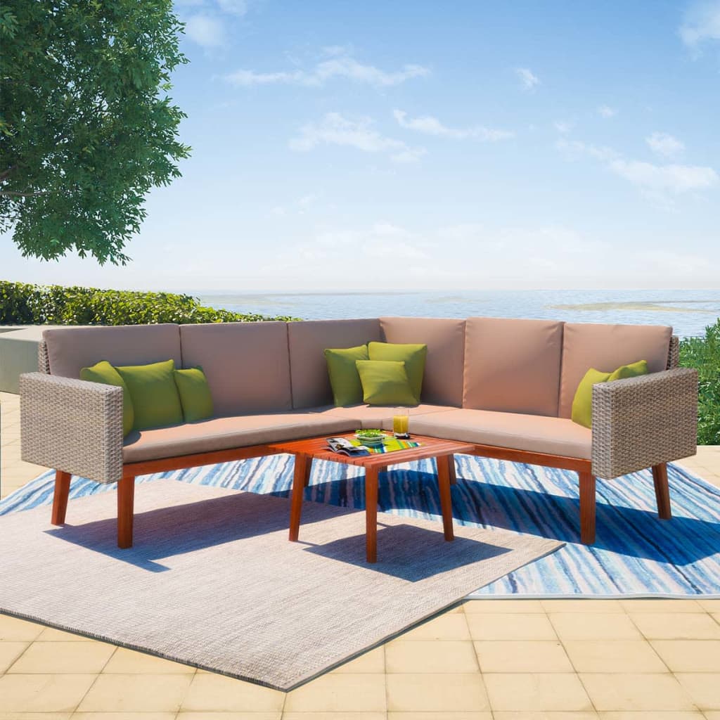 vidaXL Salon de jardin 4 pcs avec coussins résine tressée Gris