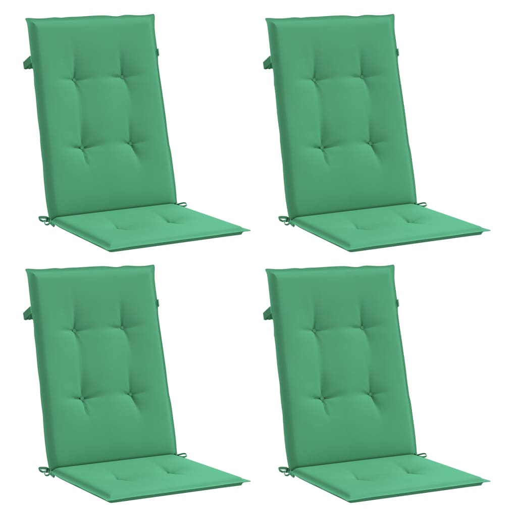 Coussins de chaise de jardin vidaXL pour fauteuil à dossier haut 4 pcs Vert 120x50x3cm Tissu