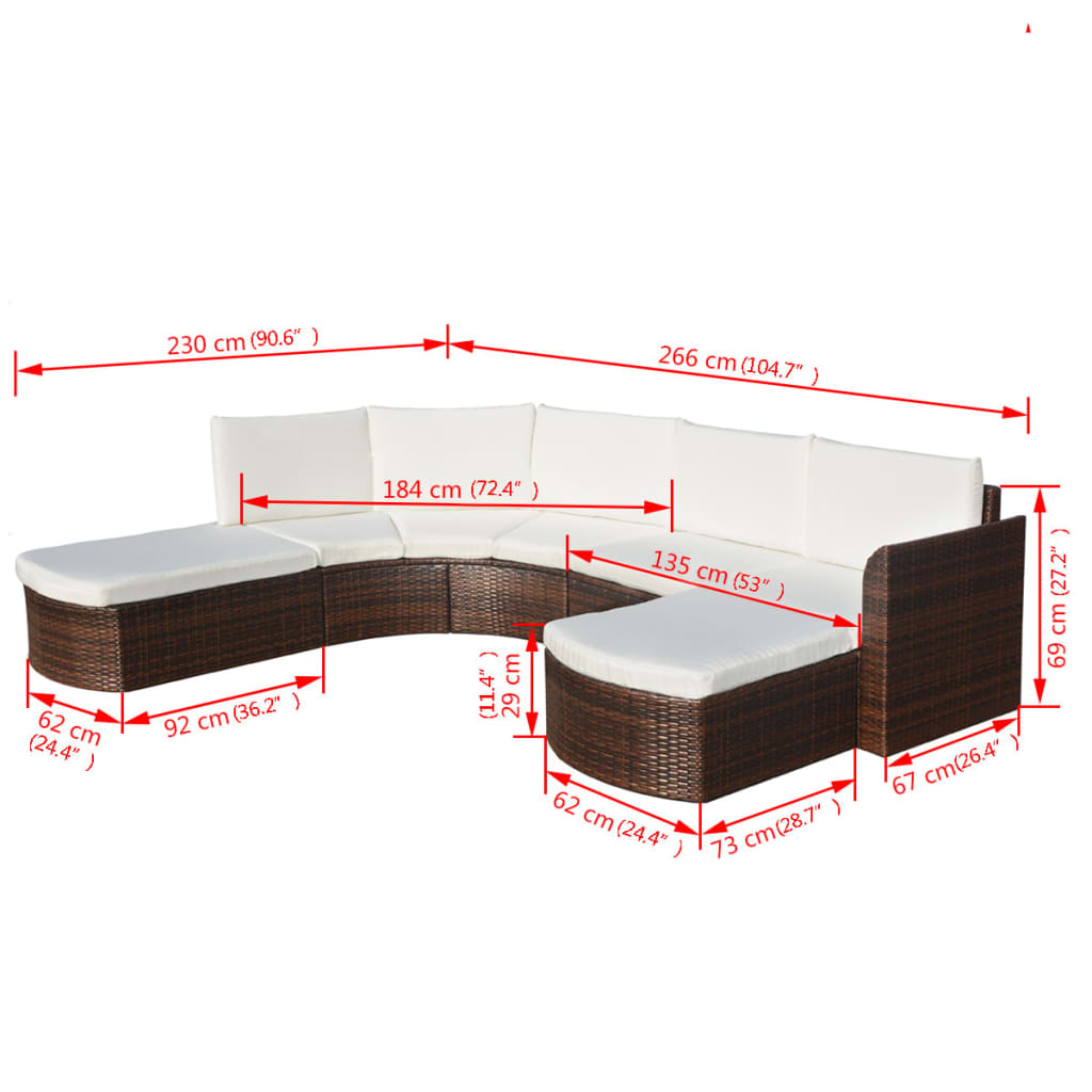 vidaXL 4-tlg. Garten-Lounge-Set mit Auflagen Poly Rattan Braun
