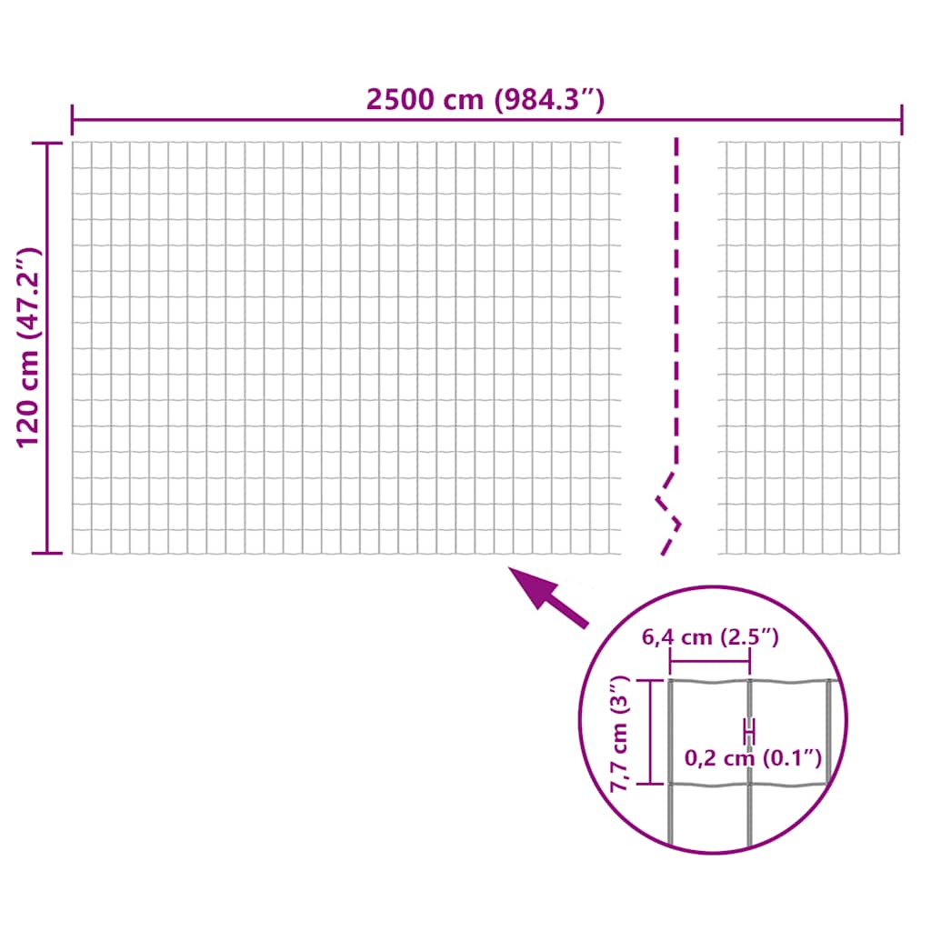 vidaXL Grillage européen en acier 25 x 1,2 m Gris