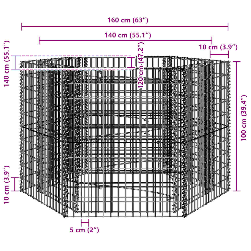 vidaXL Sechseckiges Gabionen-Hochbeet 160×140×100 cm