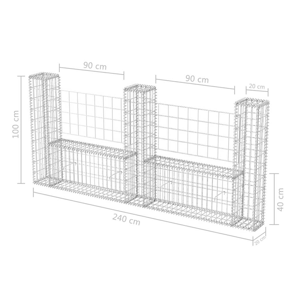 vidaXL Panier de gabions en acier en U 240×20×100 cm
