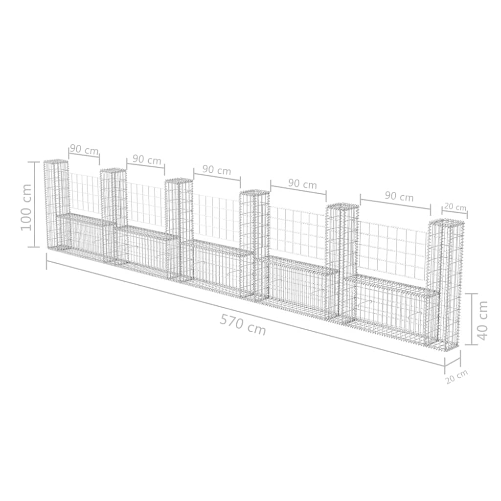 vidaXL Gabionenkorb en U Acier 570×20×100 cm