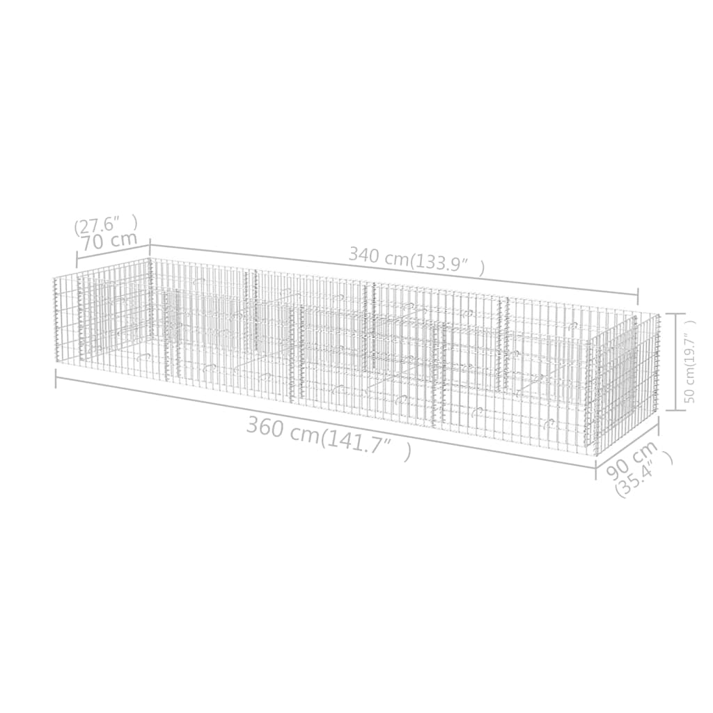 vidaXL Gabionen-Hochbeet Stahl 360×90×50 cm