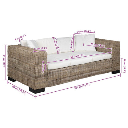 vidaXL 3-Sitzer Sofa Echtes Rattan